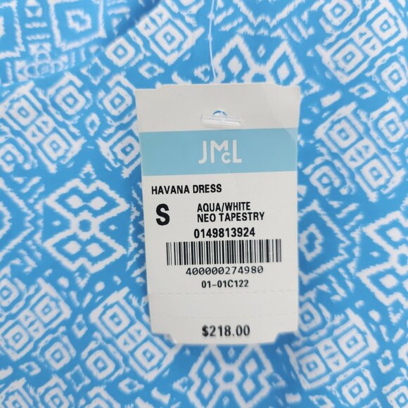 NWT J MCLAUGHLIN Havana Dress Faux Wrap Tie Aqua Blue White Neo Tapestry SMALL - Picture 5 of 7
